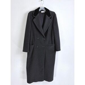 Vintage J.G. Hook Black Merino Wool Velvet Collar Double Breasted Coat L